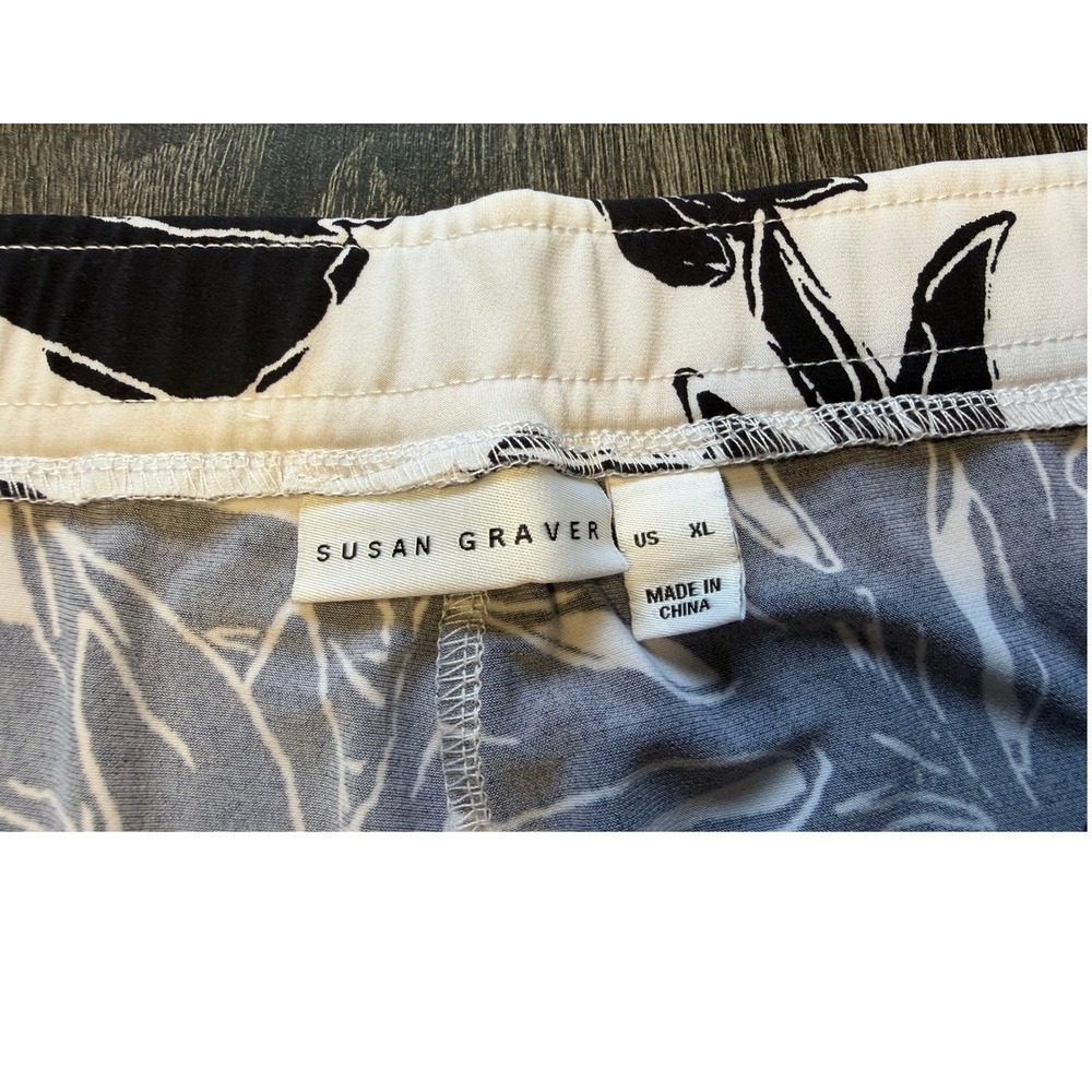 Susan Graver Black White Floral Pull On Pants Womens XL Wide Leg Resortcore - Picture 2 of 7